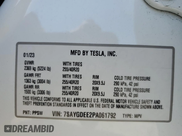 2023 Tesla Model Y Long Range z VIN 7SAYGDEE2PA061792, wystawiony jako Copart lot #52106965 z przebiegiem 11 968 mil mil oraz Szkoda całkowita • Salvage title. Historia ofert i sprzedaży dostępna na DreamBid. Obrazek 12.