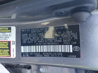 2022 Toyota Camry SE with VIN 4T1G11AK7NU066042, listed as a IAAI auction lot 41315179 with 31,288 mi miles. Bid and sale history available at carsss.com. Image 9.