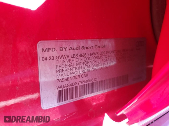 2023 Audi RS 3 z VIN WUAG4DGY9PA909612, wystawiony jako Copart lot #41700735 z przebiegiem 22 370 mil mil oraz Szkoda całkowita • Salvage title. Historia ofert i sprzedaży dostępna na DreamBid. Obrazek 12.
