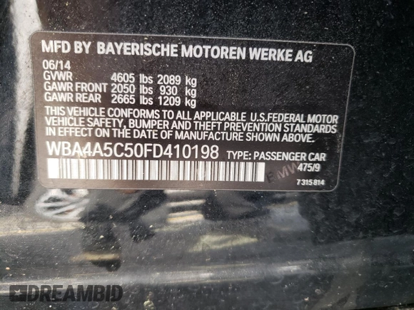 2015 BMW 4 Series 428i with VIN WBA4A5C50FD410198, listed as a Copart auction lot 55448345 with 137,042 mi miles and Clean title. Bid and sale history available at DreamBid. Image 12.