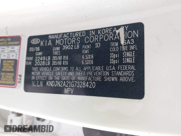 2016 Kia Soul with VIN KNDJN2A21G7328420, listed as a IAAI auction lot 42022903 with 148,903 mi miles. Bid and sale history available at carsss.com. Image 9.