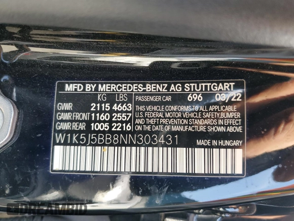 2022 Mercedes-Benz CLA 35 AMG with VIN W1K5J5BB8NN303431, listed as a Copart auction lot 72094494 with 39,917 mi miles and Salvage Title. Bid and sale history available at DreamBid. Image 12.