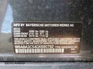 2016 BMW 3 Series 320i xDrive with VIN WBA8A3C54GK690792, listed as a Copart auction lot 42239415 with 26,836 mi miles and Salvage Title. Bid and sale history available at DreamBid. Image 12.
