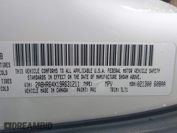 2009 Chrysler Town & Country Limited with VIN 2A8HR64X19R631211, listed as a IAAI auction lot 41744955 with 73,601 mi miles. Bid and sale history available at carsss.com. Image 9.