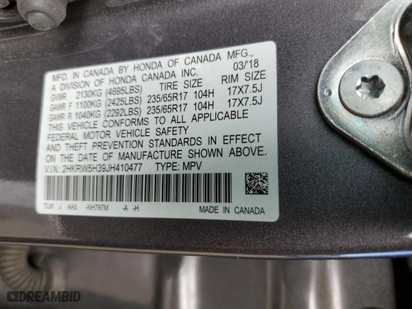 2018 Honda CR-V LX with VIN 2HKRW5H39JH410477, listed as a Copart auction lot 50971845 with 90,319 mi miles and Salvage Title. Bid and sale history available at carsss.com. Image 16.