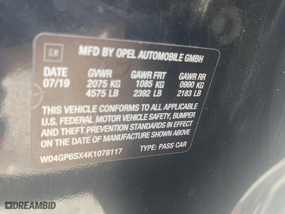 2019 Buick Regal Sportback Essence with VIN W04GP6SX4K1078117, listed as a Copart auction lot 44948615 with 31,670 mi miles and Salvage Title. Bid and sale history available at carsss.com. Image 10.