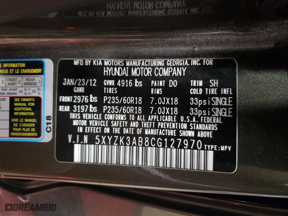 2012 Hyundai Santa Fe Limited with VIN 5XYZK3AB8CG127970, listed as a Copart auction lot 44979185 with 84,079 mi miles and Salvage Title. Bid and sale history available at carsss.com. Image 14.