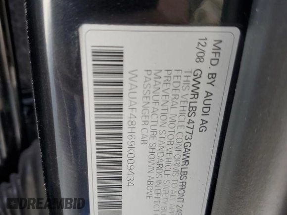 2009 Audi A4 2.0T z VIN WAUAF48H69K009434, wystawiony jako Copart lot #77838494 z przebiegiem 82 202 mil mil oraz Nie do naprawy • Non repairable. Historia ofert i sprzedaży dostępna na DreamBid. Obrazek 12.