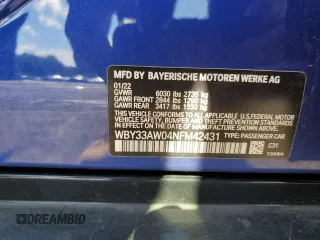 2022 BMW i4 M50 with VIN WBY33AW04NFM42431, listed as a Copart auction lot 60519024 with 53,447 mi miles and Salvage Title. Bid and sale history available at carsss.com. Image 14.