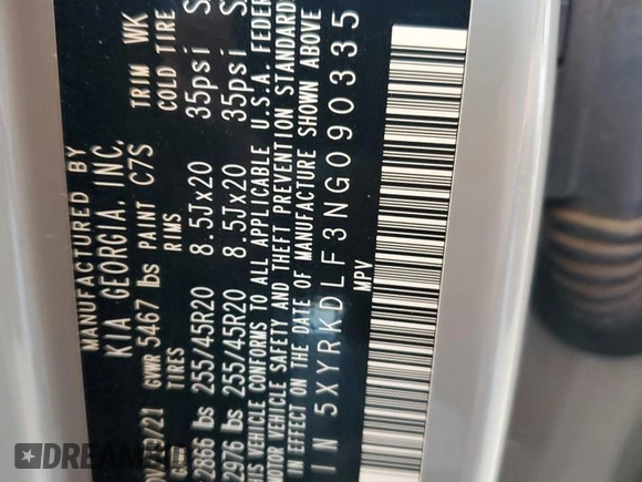 2022 Kia Sorento X-Line SX Prestige with VIN 5XYRKDLF3NG090335, listed as a Copart auction lot 56588295 with 36,435 mi miles and Salvage title. Bid and sale history available at DreamBid. Image 13.