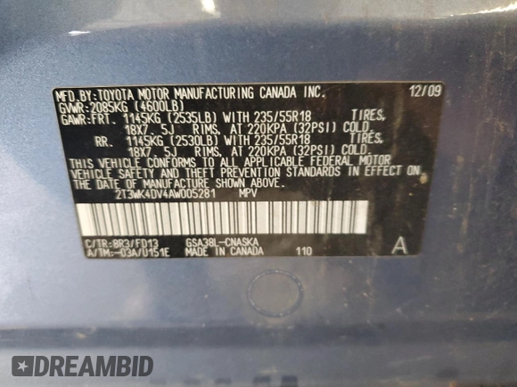 2010 Toyota RAV4 Sport с VIN 2T3WK4DV4AW005281, выставлен на аукционе Copart как лот 58598635 с пробегом 167 404 миль миль и Списание • Salvage title. История ставок и продаж доступна на DreamBid. Изображение 13.