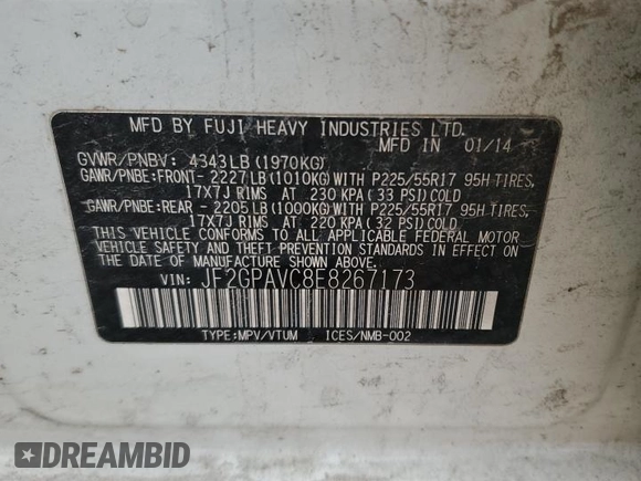 2014 Subaru Crosstrek Premium с VIN JF2GPAVC8E8267173, выставлен на аукционе Copart как лот 48095035 с пробегом 143 971 миль миль и Чистый • Clean title. История ставок и продаж доступна на DreamBid. Изображение 13.
