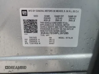 2023 GMC Terrain SLE with VIN 3GKALTEG9PL197285, listed as a Copart auction lot 50163245 with 57,627 mi miles and Salvage title. Bid and sale history available at DreamBid. Image 13.