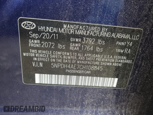 2012 Hyundai Elantra Limited z VIN 5NPDH4AE7CH108845, wystawiony jako Copart lot #59153435 z przebiegiem 209 804 mil mil oraz Czysty tytuł • Clean title. Historia ofert i sprzedaży dostępna na DreamBid. Obrazek 12.