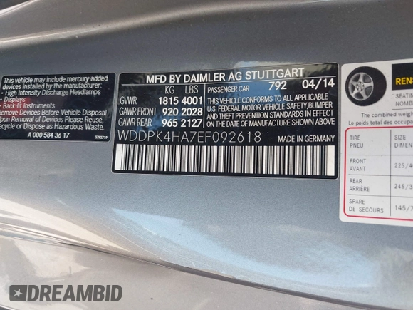 2014 Mercedes-Benz SLK 250 with VIN WDDPK4HA7EF092618, listed as a IAAI auction lot 42150470 with 52,727 mi miles and . Bid and sale history available at DreamBid. Image 9.