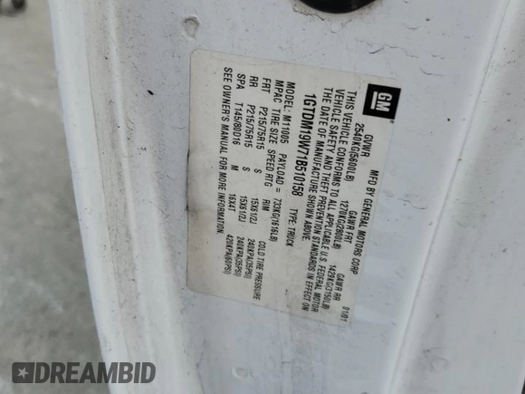 2001 GMC Safari Cargo with VIN 1GTDM19W71B510158, listed as a Copart auction lot 87296804 with 214,236 mi miles and Salvage Title. Bid and sale history available at carsss.com. Image 12.