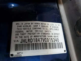 1997 Honda CR-V z VIN JHLRD1847VC015340, wystawiony jako Copart lot #57352575 z przebiegiem 257 692 mil mil oraz Szkoda całkowita • Salvage title. Historia ofert i sprzedaży dostępna na DreamBid. Obrazek 13.
