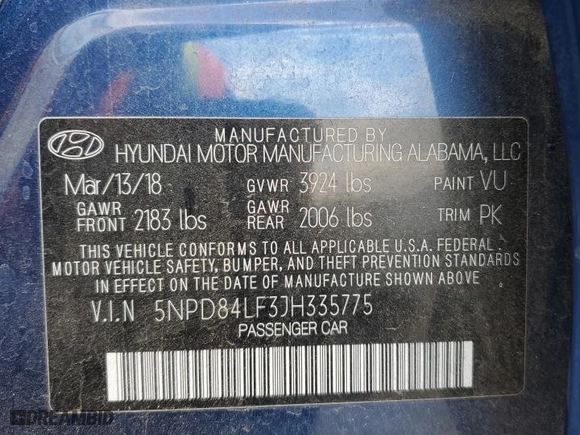 2018 Hyundai Elantra SEL with VIN 5NPD84LF3JH335775, listed as a Copart auction lot 44441775 with 51,297 mi miles and Salvage Title. Bid and sale history available at carsss.com. Image 14.