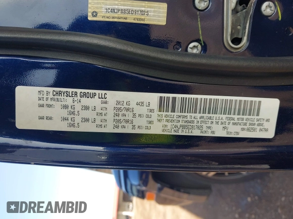 2014 Jeep Patriot Sport with VIN 1C4NJPBB5ED917025, listed as a IAAI auction lot 42534361 with 223,374 mi miles and . Bid and sale history available at DreamBid. Image 9.