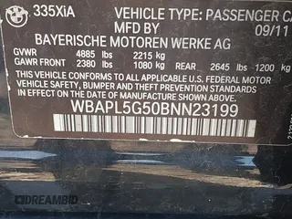 2011 BMW 3 Series 335i xDrive with VIN WBAPL5G50BNN23199, listed as a IAAI auction lot 42041719 with 205,807 mi miles. Bid and sale history available at carsss.com. Image 9.