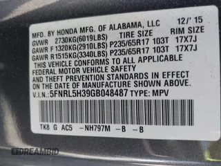2016 Honda Odyssey SE with VIN 5FNRL5H39GB048487, listed as a IAAI auction lot 42059132 with 140,411 mi miles and . Bid and sale history available at DreamBid. Image 9.
