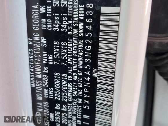 2017 Kia Sorento EX V6 with VIN 5XYPH4A53HG254638, listed as a Copart auction lot 49313285 with 72,309 mi miles and Salvage Title. Bid and sale history available at carsss.com. Image 13.