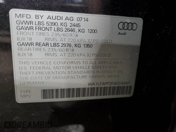 2015 Audi Q5 Premium Plus with VIN WA1LFAFP2FA024061, listed as a Copart auction lot 51089535 with 124,676 mi miles and Salvage Title. Bid and sale history available at carsss.com. Image 15.