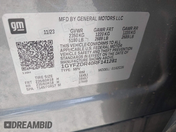 2024 Cadillac XT4 AWD Premium Luxury with VIN 1GYFZDR40RF141281, listed as a IAAI auction lot 42585681 with Not provided miles and . Bid and sale history available at DreamBid. Image 9.