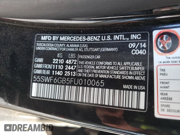 2015 Mercedes-Benz C-Class C 400 with VIN 55SWF6GB5FU010065, listed as a Copart auction lot 89392505 with 72,998 mi miles and Salvage Title. Bid and sale history available at carsss.com. Image 14.