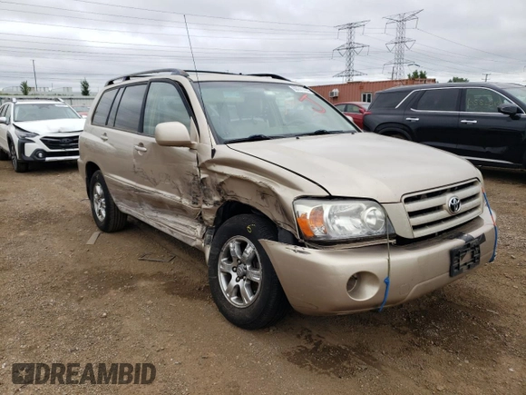 2005 Toyota Highlander with VIN JTEEP21A650087443, listed as a Copart auction lot 86704434 with Not Provided miles and Salvage Title. Bid and sale history available at DreamBid. Image 4.