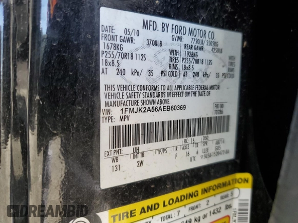 2010 Ford Expedition Max Limited with VIN 1FMJK2A56AEB60369, listed as a Copart auction lot 52461025 with 89,649 mi miles and Salvage title. Bid and sale history available at DreamBid. Image 13.