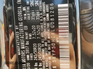 2020 Kia Telluride SX with VIN 5XYP5DHCXLG081206, listed as a Copart auction lot 52625845 with 125,303 mi miles and Clean Title. Bid and sale history available at DreamBid. Image 13.