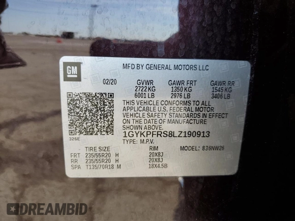 2020 Cadillac XT6 AWD Premium Luxury with VIN 1GYKPFRS8LZ190913, listed as a Copart auction lot 66938734 with 79,097 mi miles and Salvage Title. Bid and sale history available at carsss.com. Image 14.