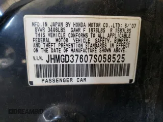 2007 Honda Fit Sport with VIN JHMGD37607S058525, listed as a Copart auction lot 51930865 with 253,811 mi miles and Salvage Title. Bid and sale history available at carsss.com. Image 14.
