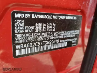 2015 BMW 6 Series 650i with VIN WBA6B2C57FGB99619, listed as a Copart auction lot 83660614 with 51,551 mi miles and Salvage Title. Bid and sale history available at carsss.com. Image 15.