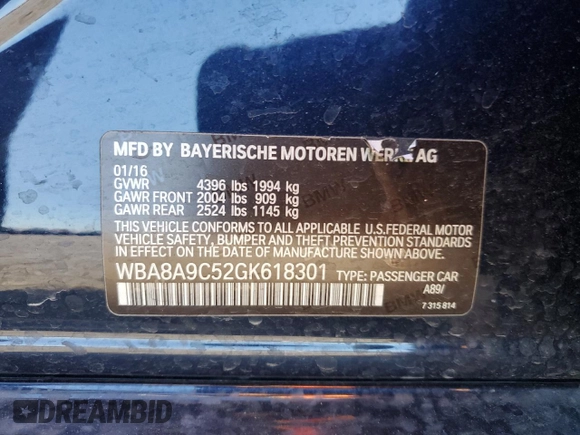 2016 BMW 3 Series 320i with VIN WBA8A9C52GK618301, listed as a Copart auction lot 48143695 with 94,799 mi miles and Salvage Title. Bid and sale history available at carsss.com. Image 12.