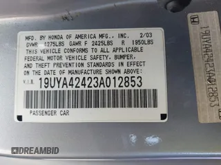 2003 Acura CL with VIN 19UYA42423A012853, listed as a IAAI auction lot 41717626 with 248,481 mi miles. Bid and sale history available at carsss.com. Image 9.