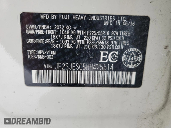 2017 Subaru Forester with VIN JF2SJESC5HH425514, listed as a Copart auction lot 42131605 with 210,217 mi miles and Salvage title. Bid and sale history available at DreamBid. Image 14.