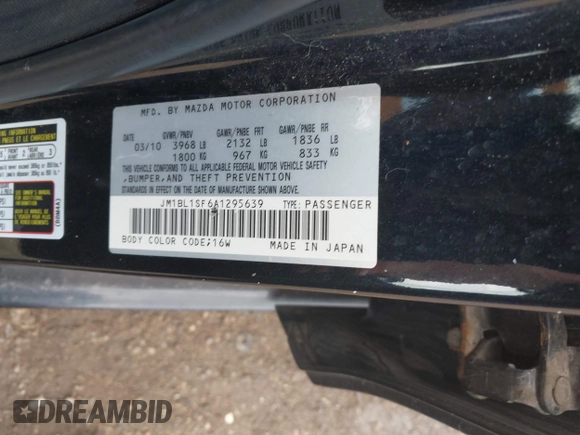2010 Mazda 3 i Sport with VIN JM1BL1SF6A1295639, listed as a IAAI auction lot 42537444 with 138,057 mi miles and . Bid and sale history available at DreamBid. Image 9.