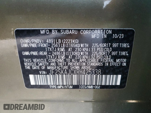 2024 Subaru Forester Wilderness with VIN JF2SKAJCXRH425338, listed as a Copart auction lot 83043354 with 26,530 mi miles and Salvage Title. Bid and sale history available at carsss.com. Image 14.
