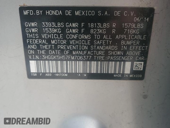 2015 Honda Fit LX with VIN 3HGGK5H57FM706377, listed as a Copart auction lot 53932605 with 0 mi miles and Salvage Title. Bid and sale history available at carsss.com. Image 12.