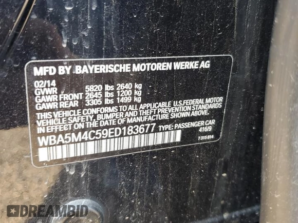 2014 BMW 5 Series 535i xDrive with VIN WBA5M4C59ED183677, listed as a Copart auction lot 65634735 with 140,717 mi miles and Clean title. Bid and sale history available at DreamBid. Image 12.