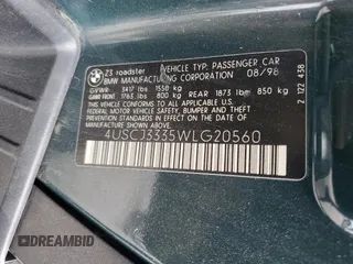 1998 BMW 3 Series 2.8L with VIN 4USCJ3335WLG20560, listed as a Copart auction lot 53573625 with 169,589 mi miles and Salvage Title. Bid and sale history available at carsss.com. Image 12.