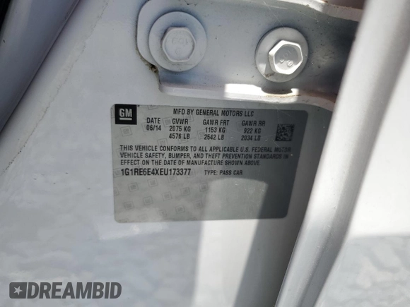 2014 Chevrolet Volt with VIN 1G1RE6E4XEU173377, listed as a Copart auction lot 57187855 with 106,663 mi miles and Clean Title. Bid and sale history available at DreamBid. Image 12.