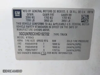 2017 Chevrolet Silverado 1500 LT with VIN 3GCUKRECXHG192702, listed as a IAAI auction lot 41952803 with 1 mi miles. Bid and sale history available at carsss.com. Image 9.