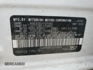 2018 Mitsubishi Outlander SEL z VIN JA4AP4AW0JU018920, wystawiony jako Copart lot #54894785 z przebiegiem 77 827 mil mil oraz Szkoda całkowita • Salvage title. Historia ofert i sprzedaży dostępna na DreamBid. Obrazek 12.