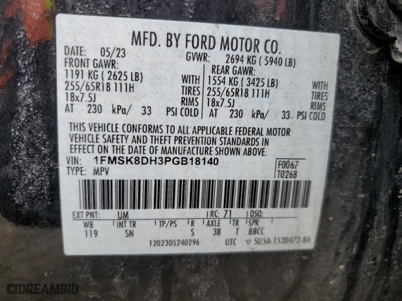 2023 Ford Explorer XLT with VIN 1FMSK8DH3PGB18140, listed as a Copart auction lot 46223225 with 52,876 mi miles and Clean Title. Bid and sale history available at carsss.com. Image 13.