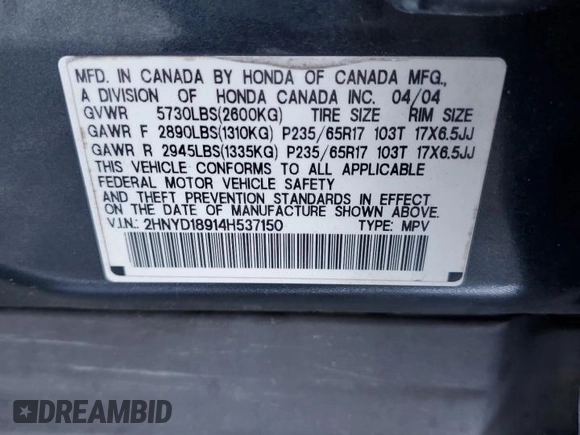 2004 Acura MDX Touring Pkg RES w/Nav with VIN 2HNYD18914H537150, listed as a Copart auction lot 53446435 with 228,523 mi miles and Salvage Title. Bid and sale history available at carsss.com. Image 13.