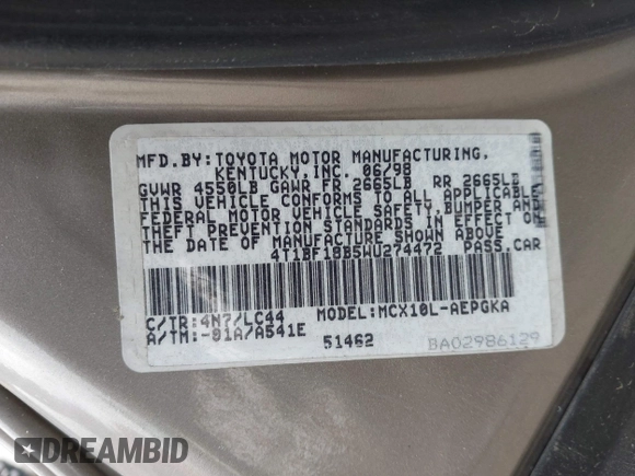 1998 Toyota Avalon XL with VIN 4T1BF18B5WU274472, listed as a IAAI auction lot 42188432 with 250,360 mi miles and . Bid and sale history available at DreamBid. Image 9.