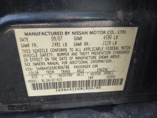 2008 Nissan Maxima SE z VIN 1N4BA41E68C806786, wystawiony jako IAAI lot #41849342 z przebiegiem 228 321 mil mil oraz . Historia ofert i sprzedaży dostępna na DreamBid. Obrazek 9.
